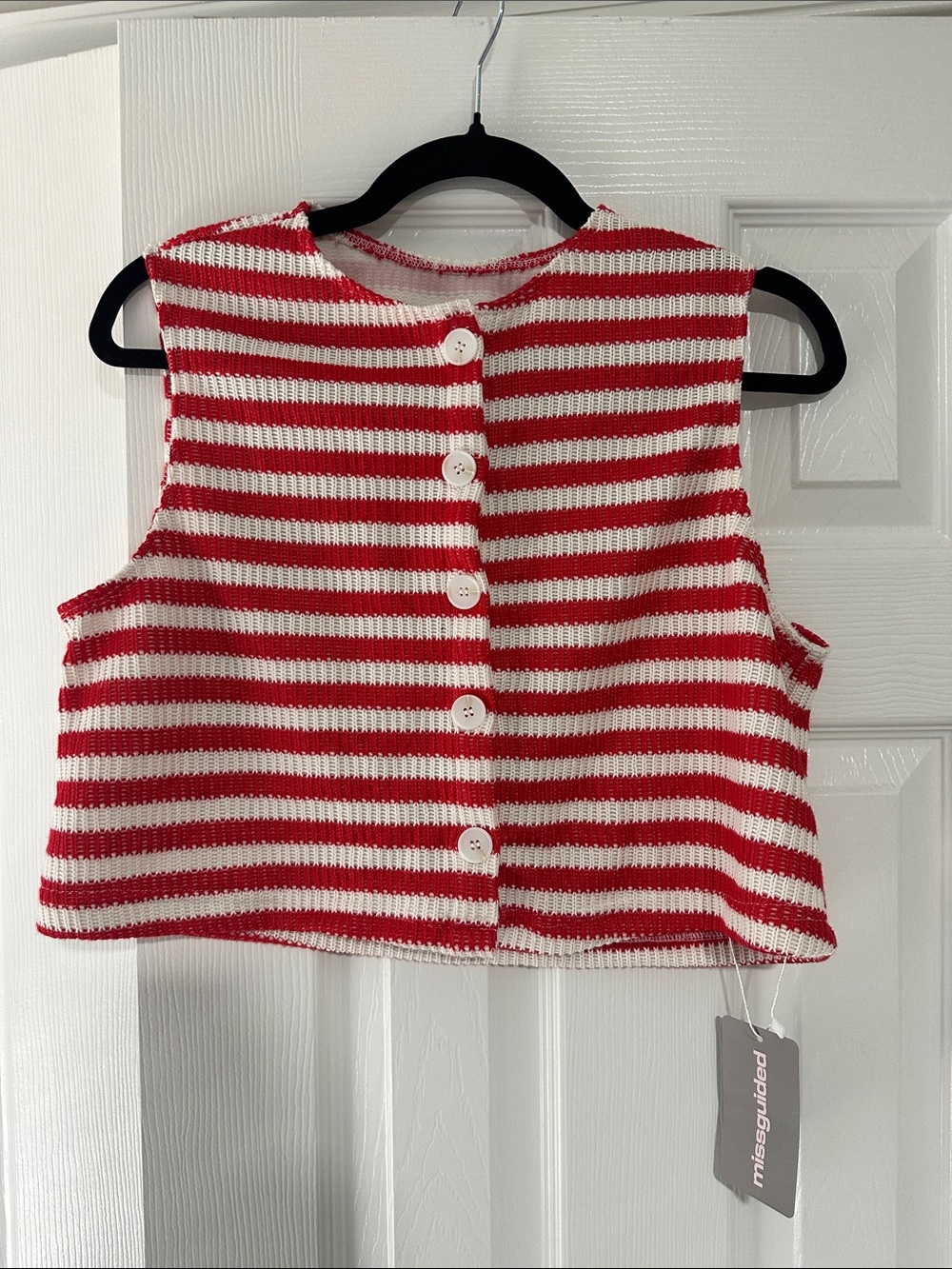 Missguided Red & White Striped Cropped Knit Tank